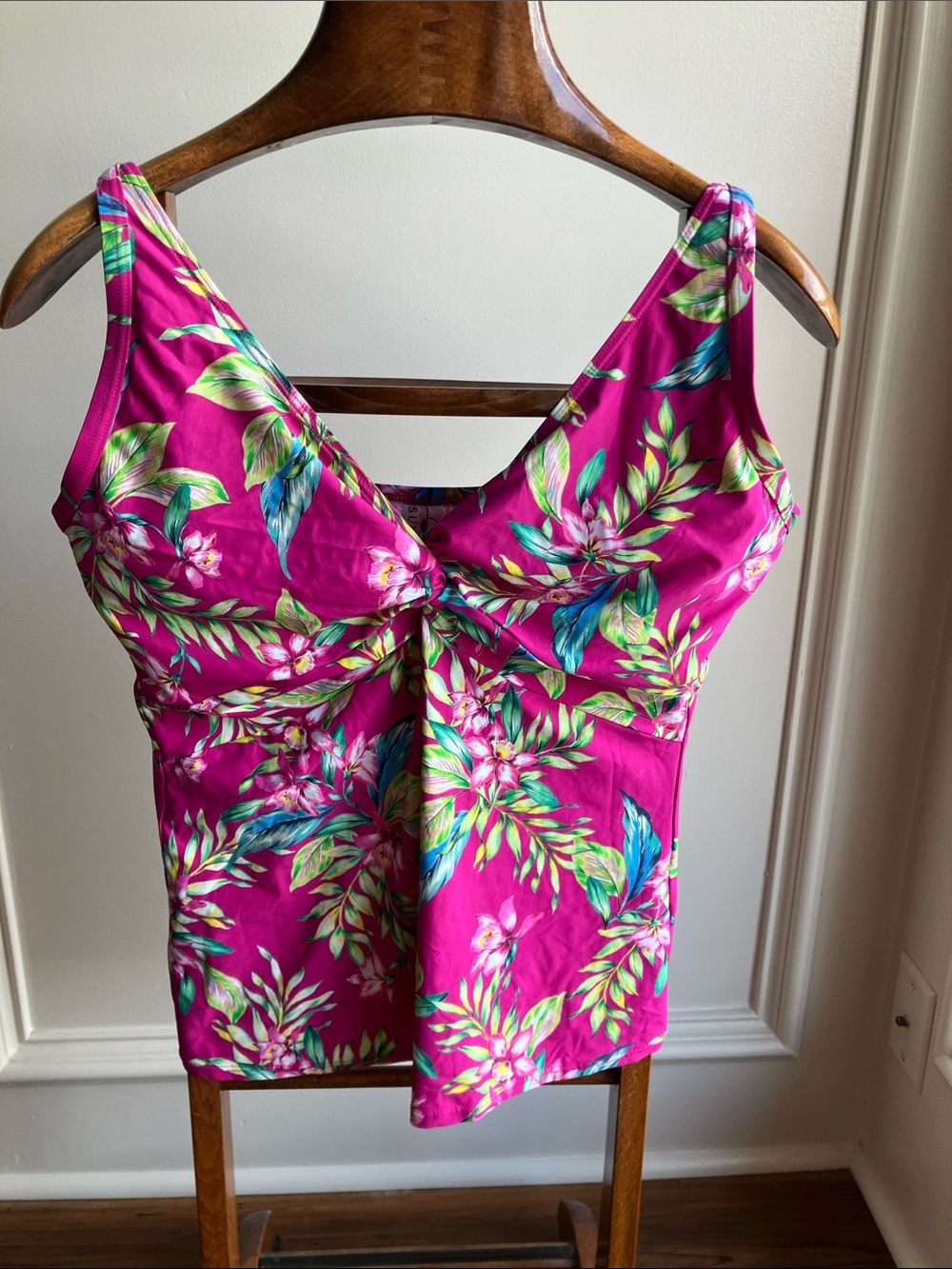 Magenta Floral Twist-Front swim top